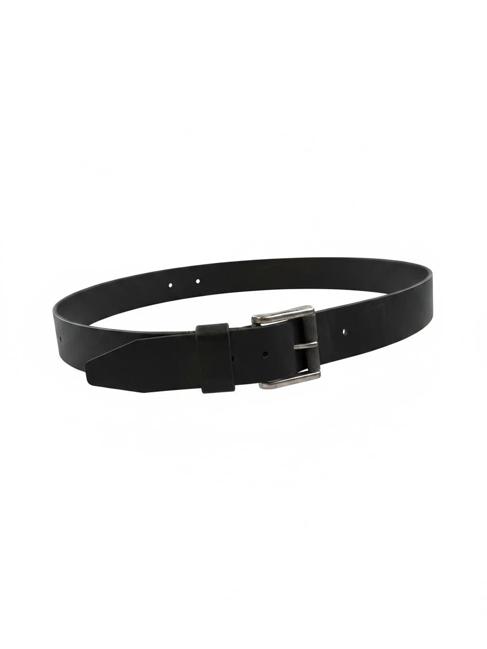 Vintage Men’s Unisex Moto Black Genuine Leather Silver Square Buckle Belt Sz 40